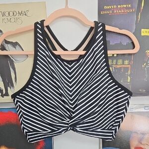 Kona Sol Black and White Striped Swim Top